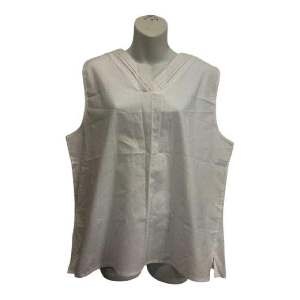 White Sleeveless V-Neck Blouse.  Size XL with pin tucks around neck